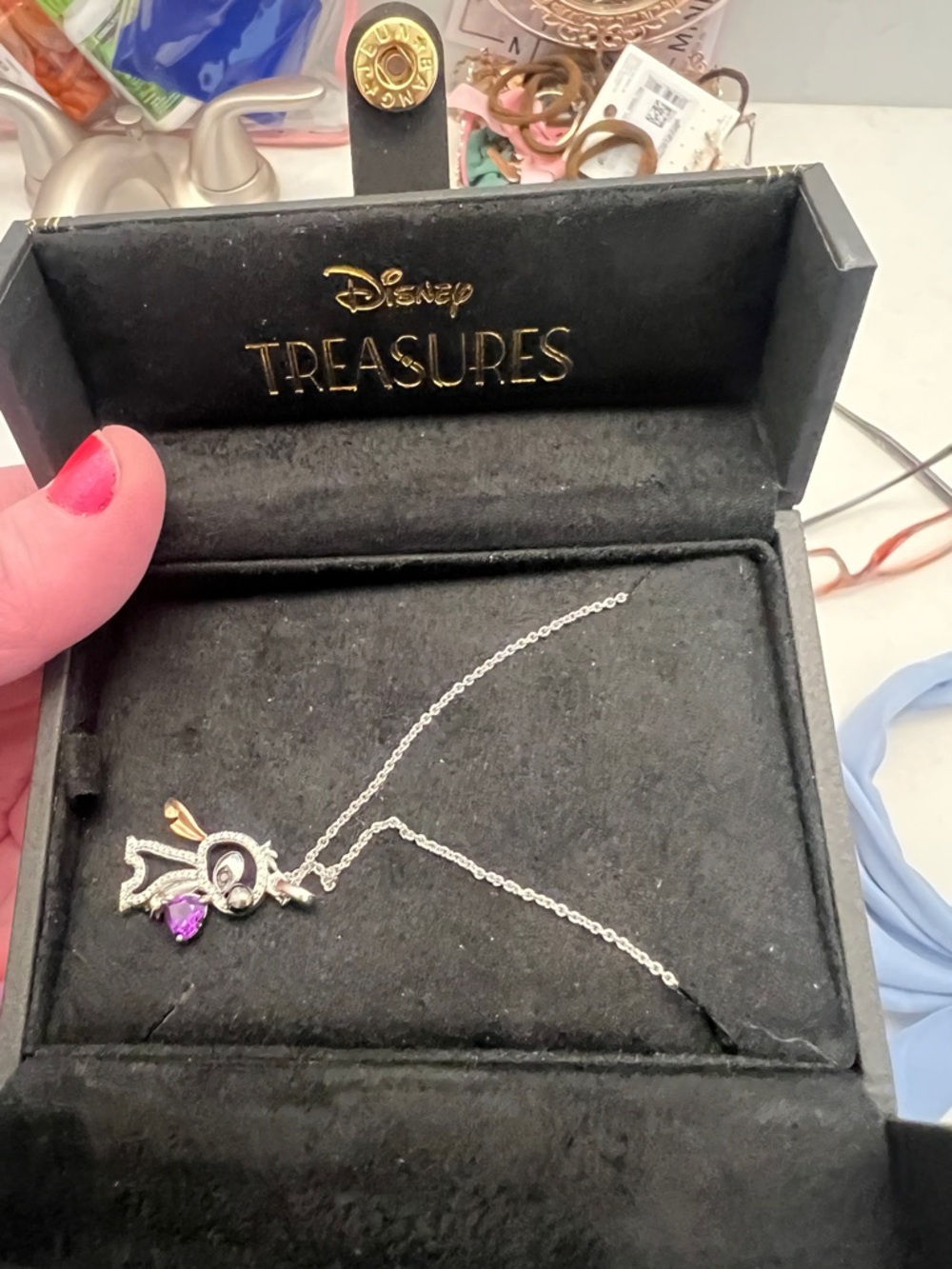 NIB Kay Jewelers Silver-Tone Stitch Pendant Necklace with Amethyst and Rose Gold - Picture 2 of 8